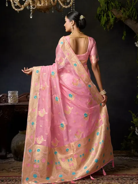 Light Pink Organza Khadi Saree
