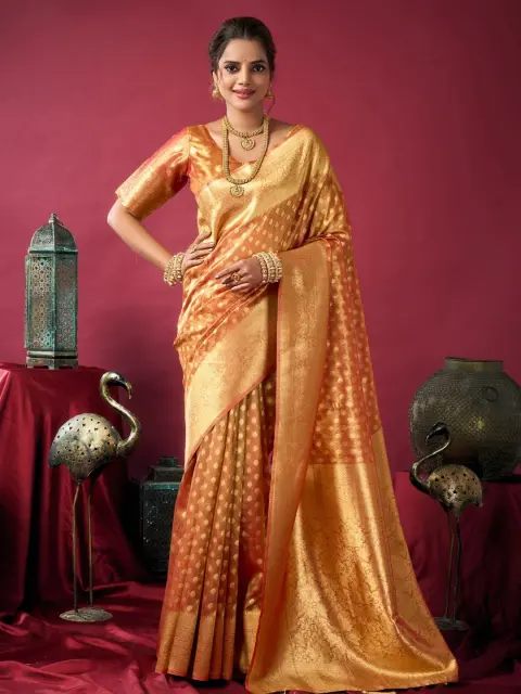 Golden Orange Tissue Silk Saree
