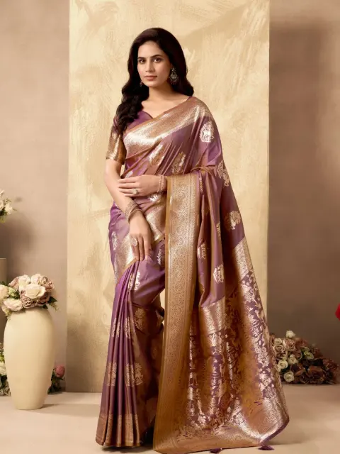 Mauve Banarasi Silk Saree with Rich Pallu