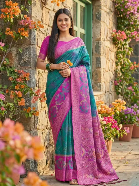 Teal Pochampalli Silk Saree