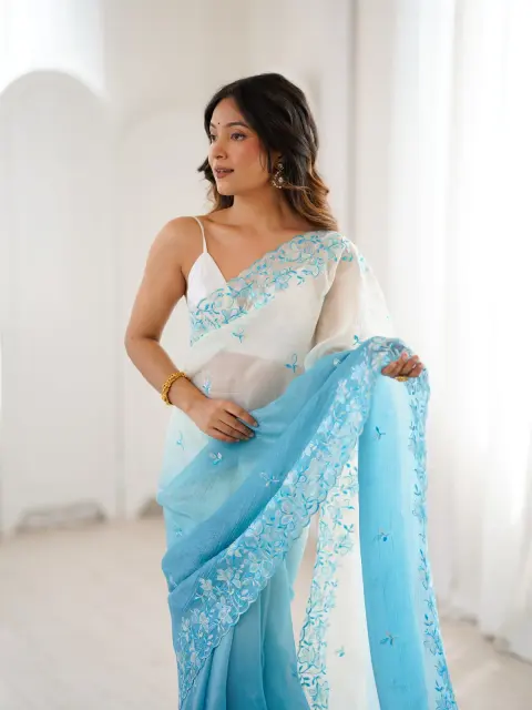 Blue Ombre Sequin Embroidered Saree