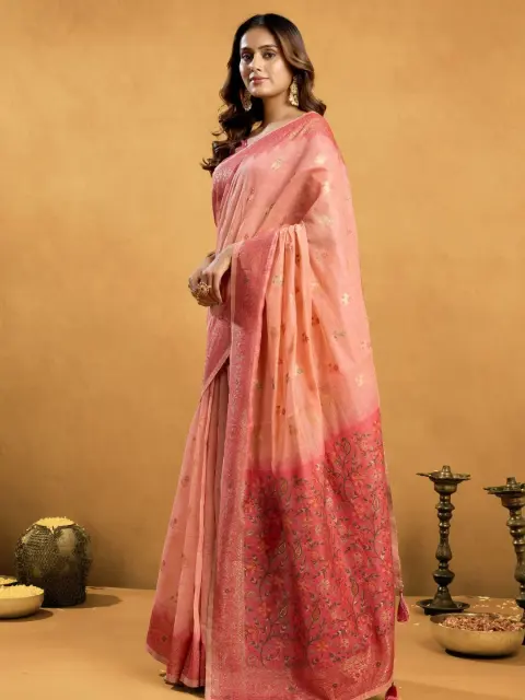 Rose Pink Spun Cotton Saree with Zari Jaal
