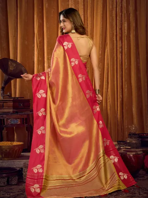 Coral Pink Soft Tissue Saree