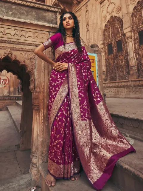Wine Banarasi Art Silk Saree