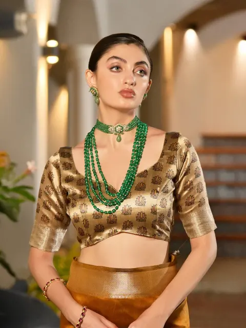 Mustard Tussar Silk Saree with Printed Pallu