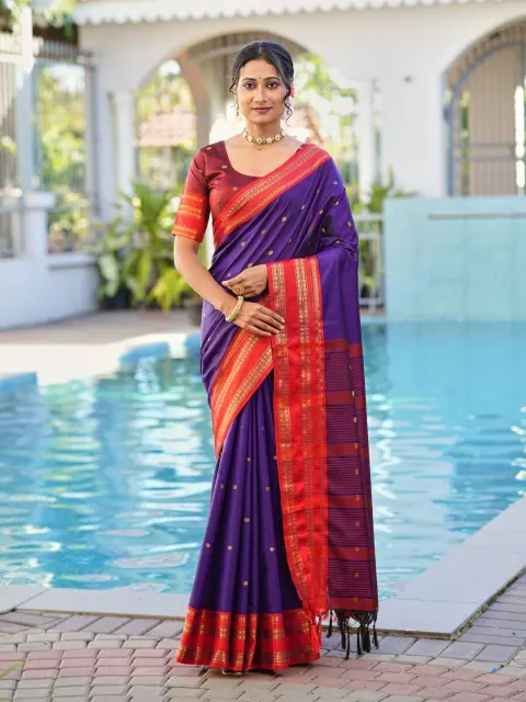 Purple Banarasi Silk Saree with Zari Border