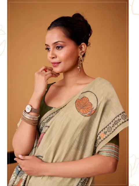 Beige Jamdani Cotton Saree