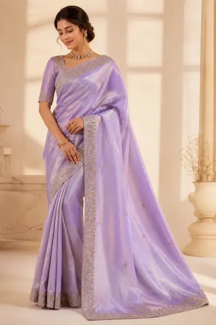 Tissue Kanchipuram Silk Saree with Cutdana Border