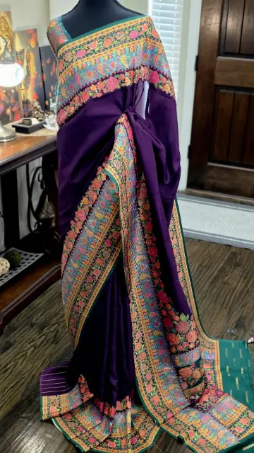 Plum Kani Silk Saree with Ajrakh-Inspired Border