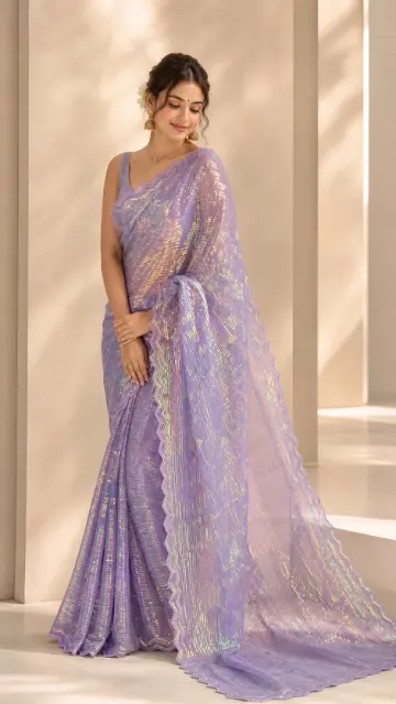 Net Saree with All-Over Mini Sequin Work
