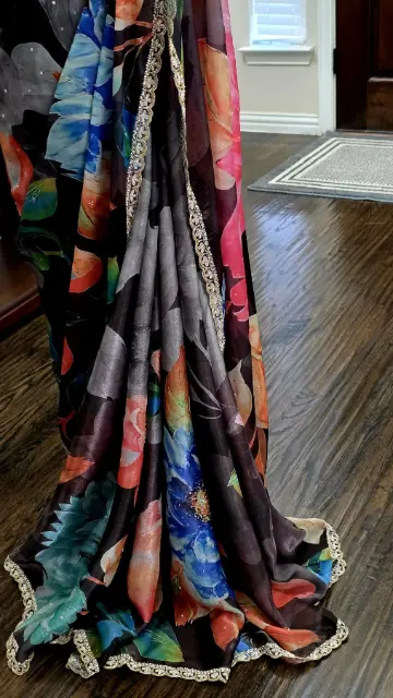 Crepe Chiffon Saree with Shimmer Handworked Border
