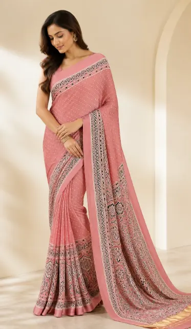 Ajrakh Print Pure Modal Silk Saree