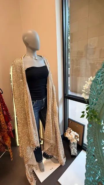 Champagne gold beaded open-front cape — original product view