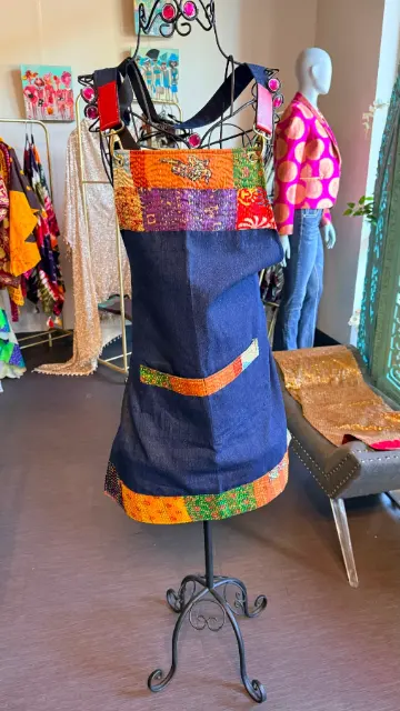 Indigo patchwork denim artist apron — original product view 1