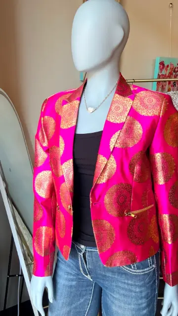 Fuchsia gold brocade tailored jacket — original product view 1