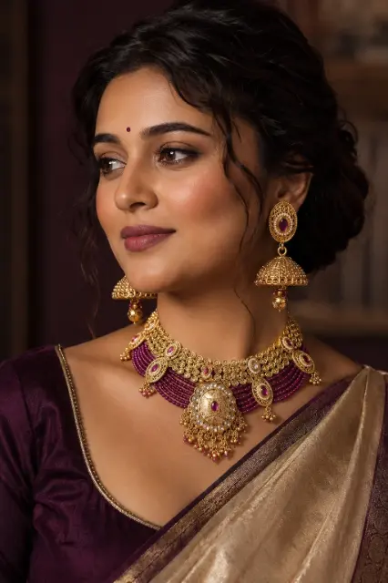 Rajwadi Golden Brass Jewelry Set