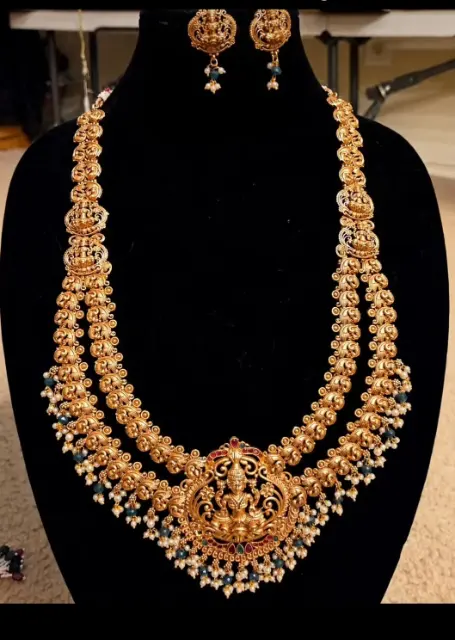 Premium Mahalakshmi Long Temple Brass Jewelry Set