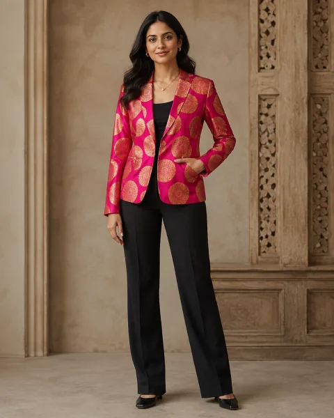 Fuchsia Gold Brocade Tailored Jacket