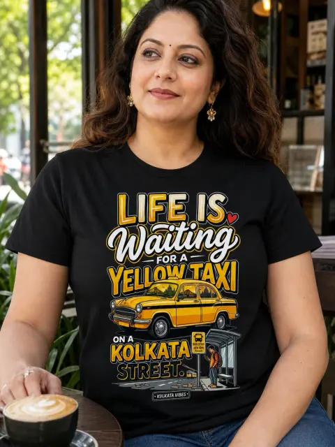Life Is Waiting for a Yellow Taxi Vibe Shirt — Bengali woman editorial photograph