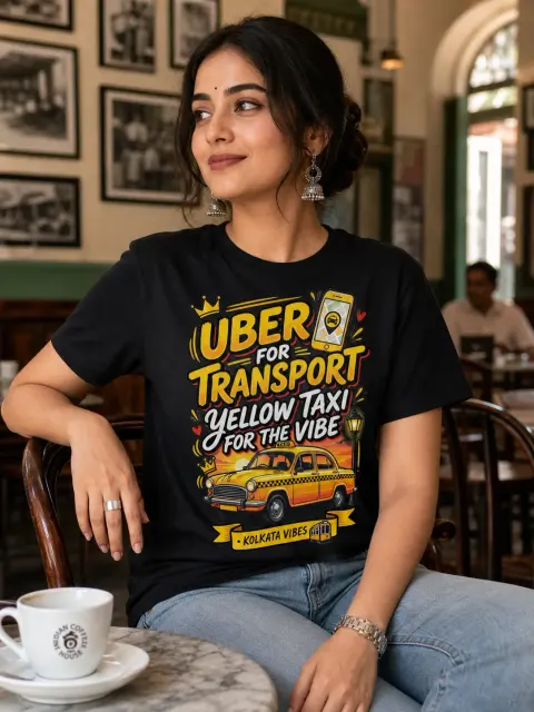 Uber for Transport, Yellow Taxi for Vibe Vibe Shirt — Bengali woman editorial photograph