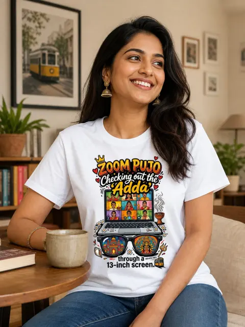 Zoom Pujo Adda Through a 13-Inch Screen Vibe Shirt