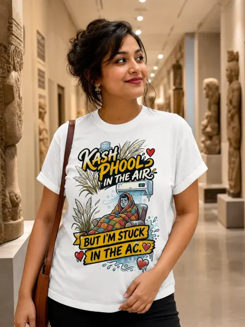 Kashphool in the Air, Stuck in the AC Vibe Shirt — white T-shirt editorial photograph