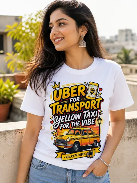 Uber for Transport, Yellow Taxi for Vibe Vibe Shirt — white T-shirt editorial photograph