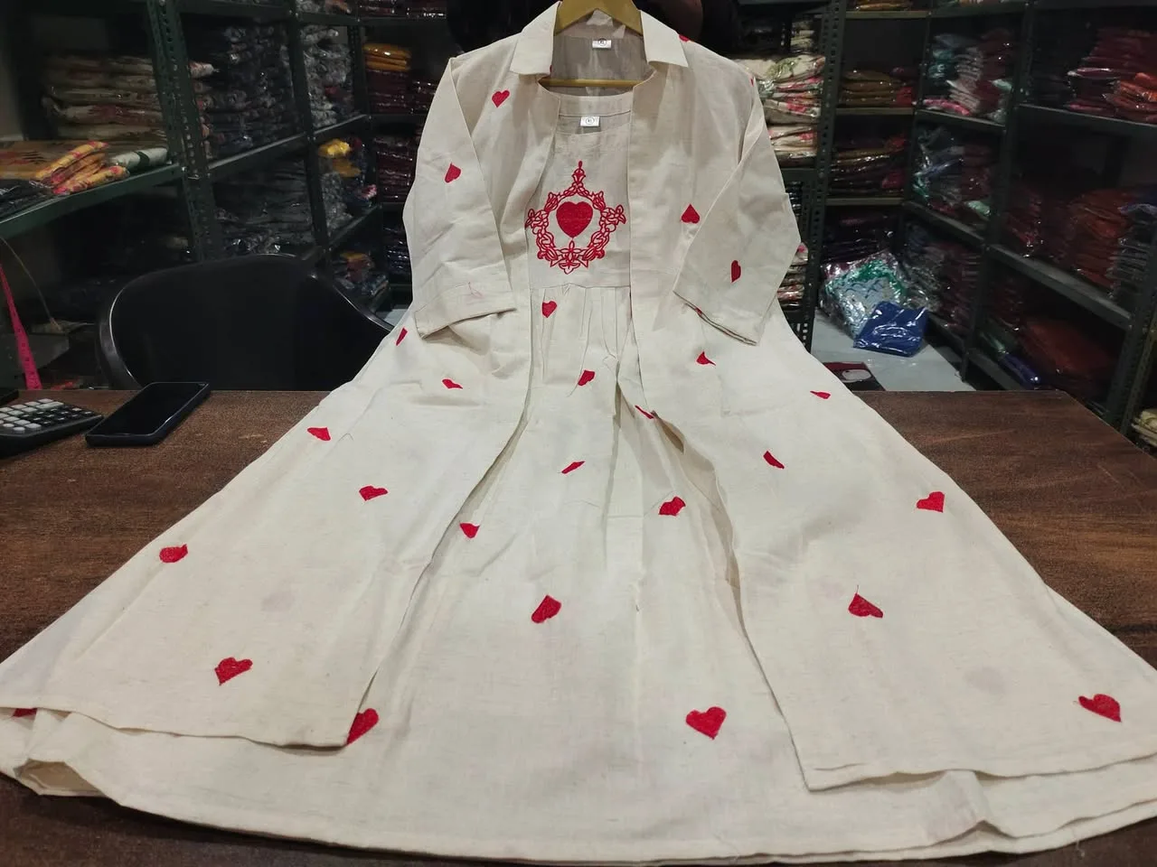 Heart Motif Embroidered Cotton Dress