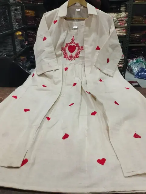 Heart Motif Embroidered Cotton Dress