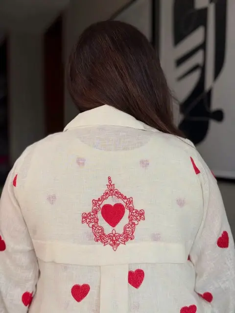 Heart Motif Embroidered Cotton Dress