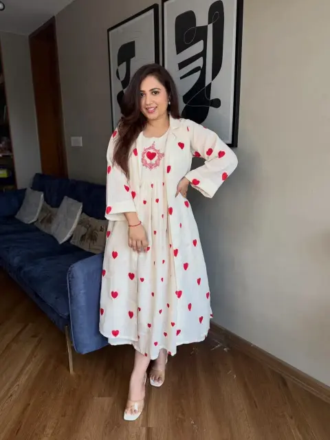 Heart Motif Embroidered Cotton Dress