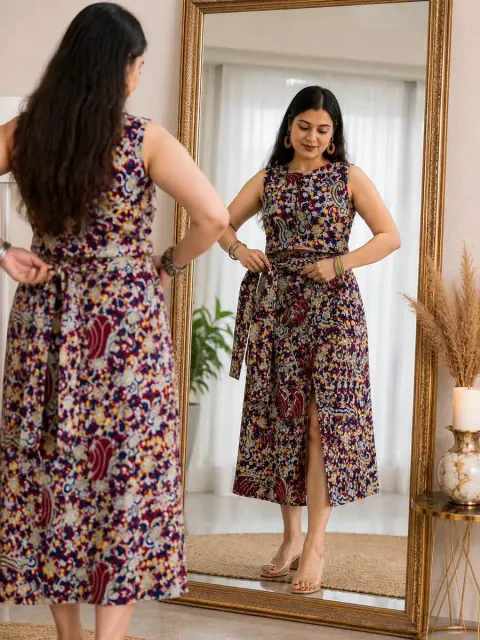 Wrap-Around Kalamkari Skirt Set
