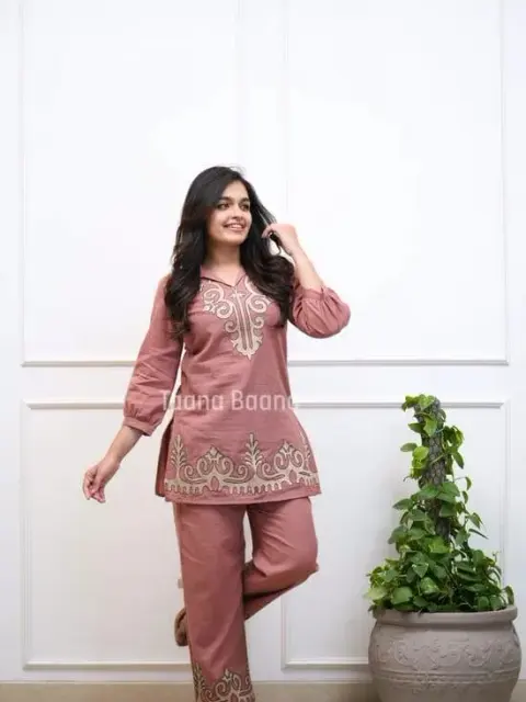 Embroidered Cotton Slub Co-Ord Set