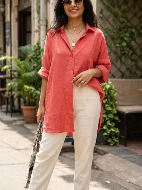 Plus Size Cotton Long Shirt