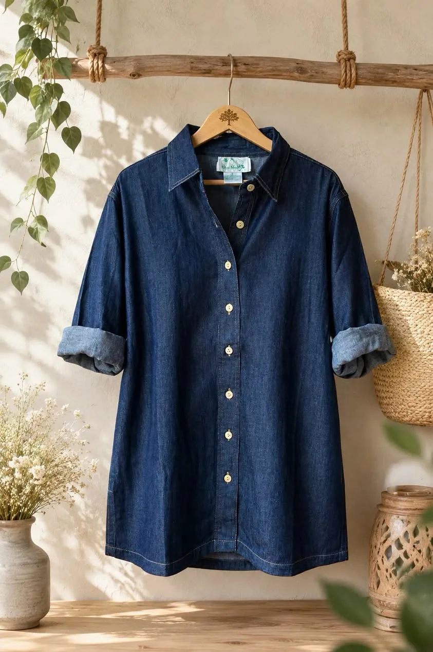 Plus Size Denim Long Shirt
