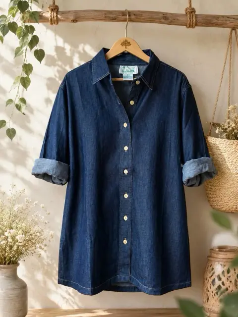 Plus Size Denim Long Shirt