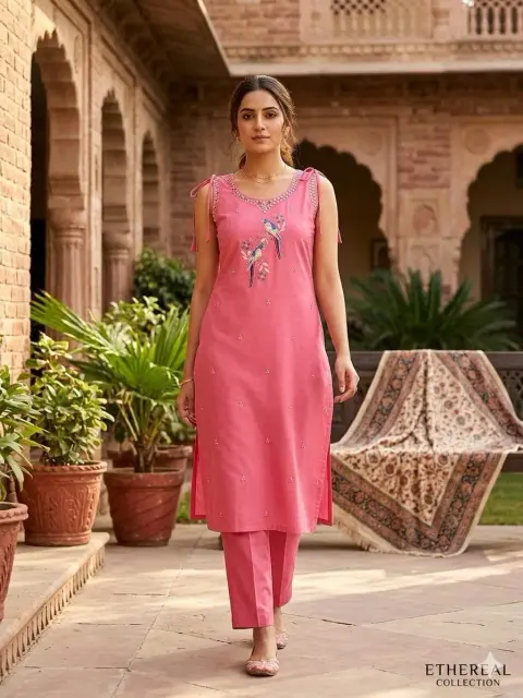 Spaghetti Strap Heavy Work Dhabu Cotton Designer Dress