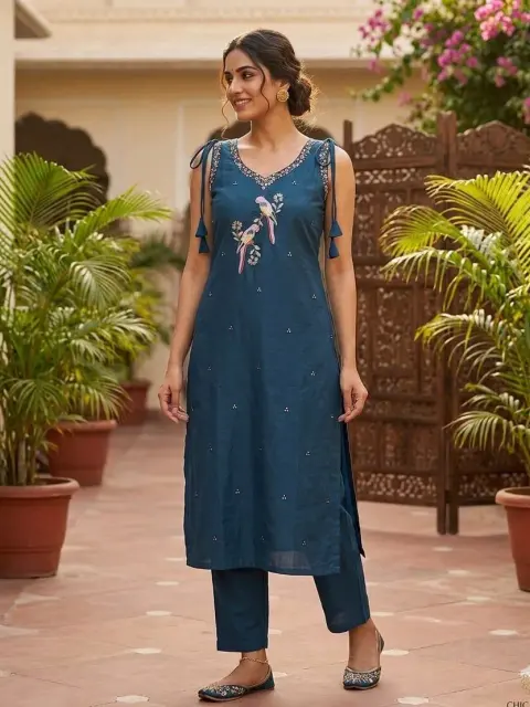 Spaghetti Strap Heavy Work Dhabu Cotton Designer Dress