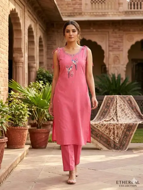 Spaghetti Strap Heavy Work Dhabu Cotton Designer Dress