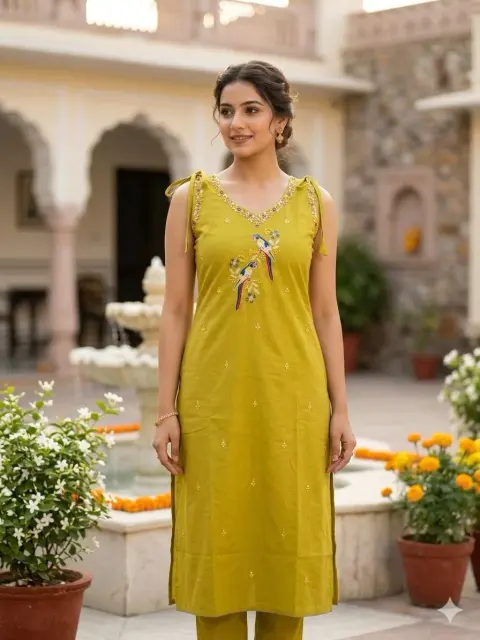 Spaghetti Strap Heavy Work Dhabu Cotton Designer Dress