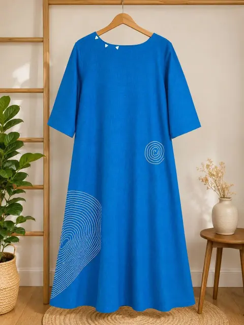 Hand Embroidery Embroidered Midi Handloom Cotton Dress